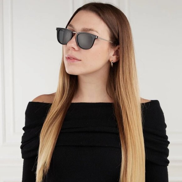 NEW SL753 001 SAINT LAURENT SUNGLASSES ROUND BLACK WOMEN EYEWEAR - Picture 4 of 5